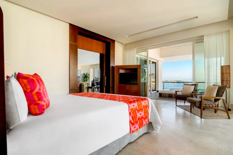 Preferred Club Presidential Three-Bedroom Ocean Front king bedroom at Dreams Acapulco Resort & Spa.